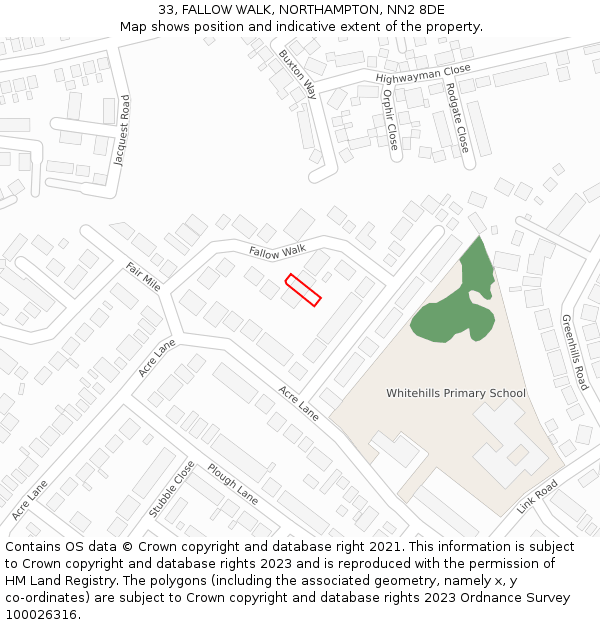33, FALLOW WALK, NORTHAMPTON, NN2 8DE: Location map and indicative extent of plot