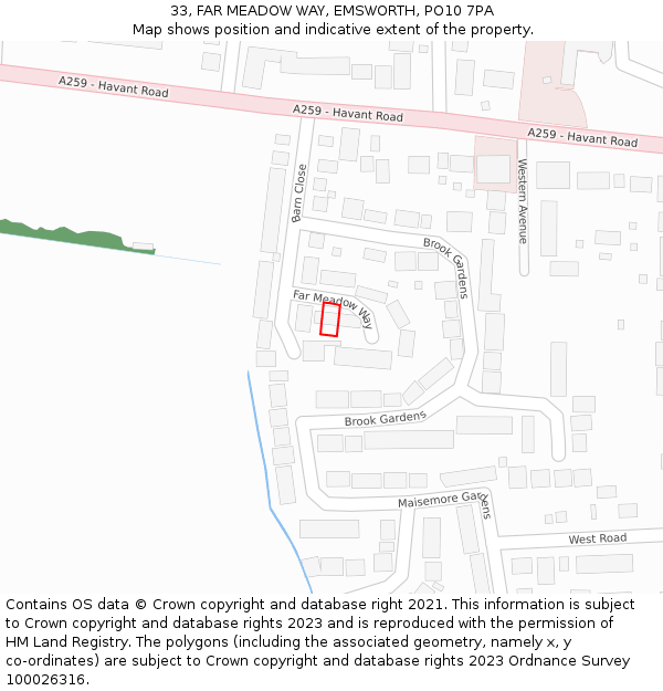 33, FAR MEADOW WAY, EMSWORTH, PO10 7PA: Location map and indicative extent of plot