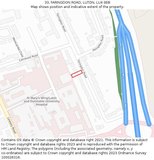 33, FARINGDON ROAD, LUTON, LU4 0EB: Location map and indicative extent of plot