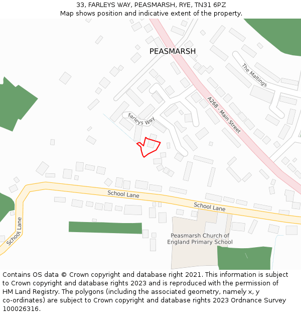 33, FARLEYS WAY, PEASMARSH, RYE, TN31 6PZ: Location map and indicative extent of plot