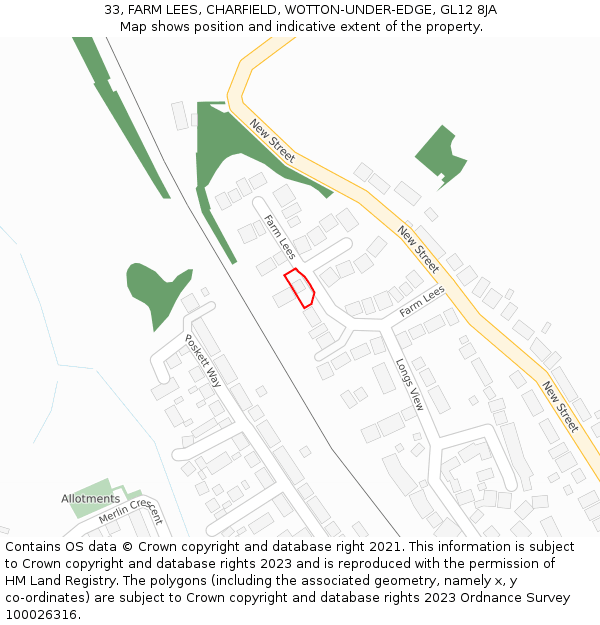 33, FARM LEES, CHARFIELD, WOTTON-UNDER-EDGE, GL12 8JA: Location map and indicative extent of plot