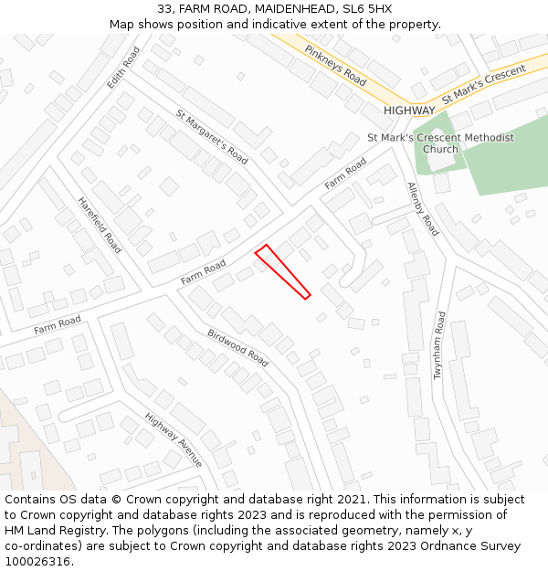 33, FARM ROAD, MAIDENHEAD, SL6 5HX: Location map and indicative extent of plot