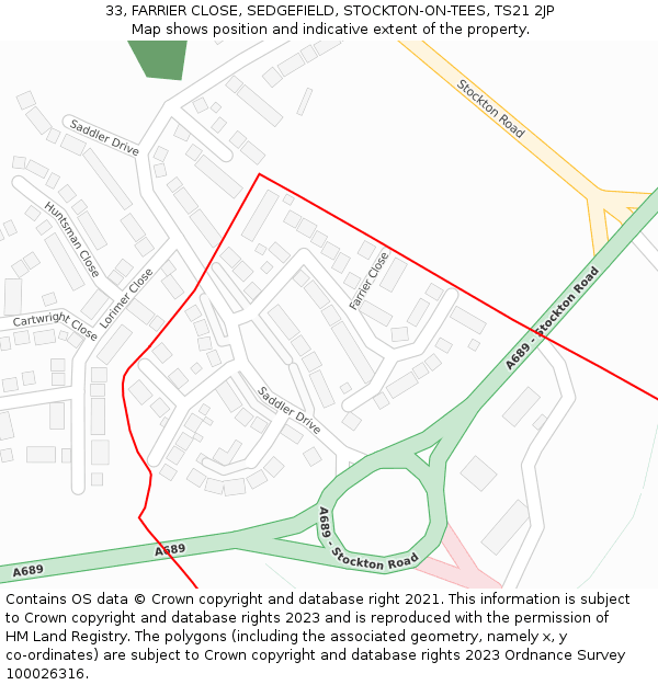 33, FARRIER CLOSE, SEDGEFIELD, STOCKTON-ON-TEES, TS21 2JP: Location map and indicative extent of plot