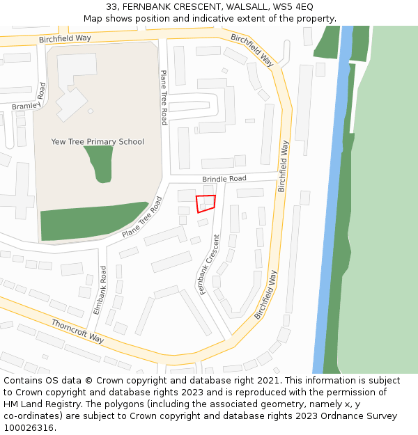 33, FERNBANK CRESCENT, WALSALL, WS5 4EQ: Location map and indicative extent of plot