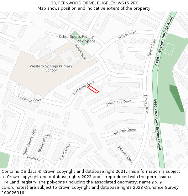 33, FERNWOOD DRIVE, RUGELEY, WS15 2PX: Location map and indicative extent of plot