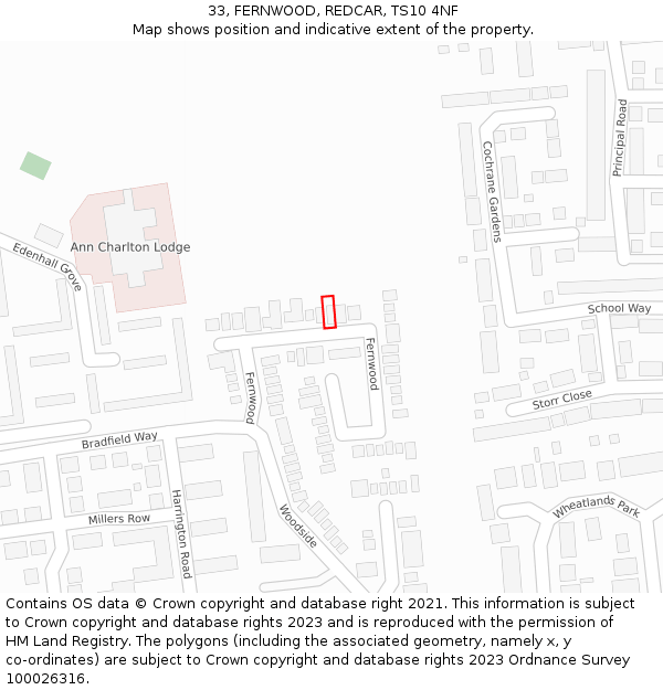 33, FERNWOOD, REDCAR, TS10 4NF: Location map and indicative extent of plot