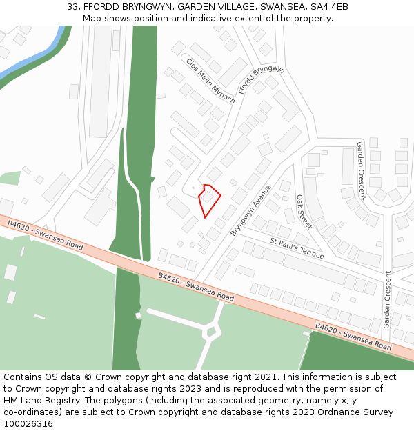 33, FFORDD BRYNGWYN, GARDEN VILLAGE, SWANSEA, SA4 4EB: Location map and indicative extent of plot