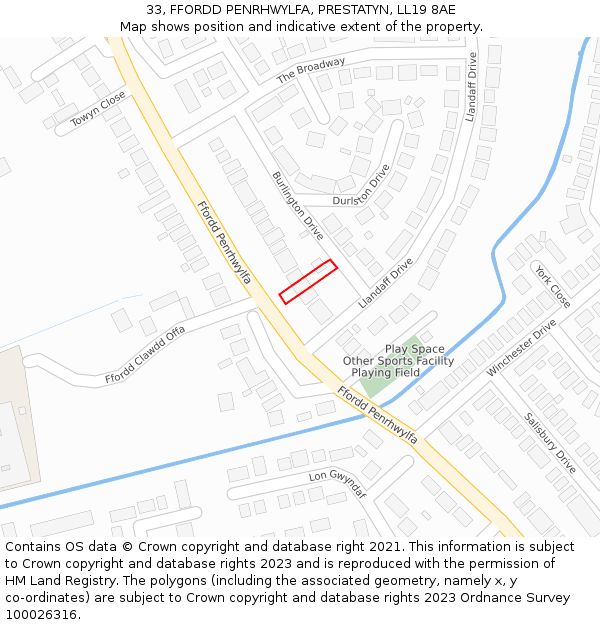 33, FFORDD PENRHWYLFA, PRESTATYN, LL19 8AE: Location map and indicative extent of plot