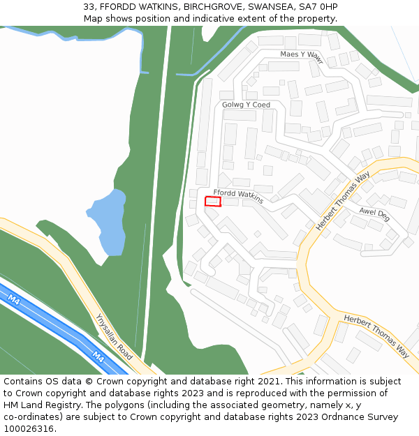 33, FFORDD WATKINS, BIRCHGROVE, SWANSEA, SA7 0HP: Location map and indicative extent of plot