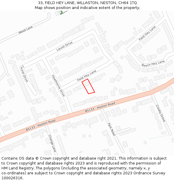 33, FIELD HEY LANE, WILLASTON, NESTON, CH64 1TQ: Location map and indicative extent of plot