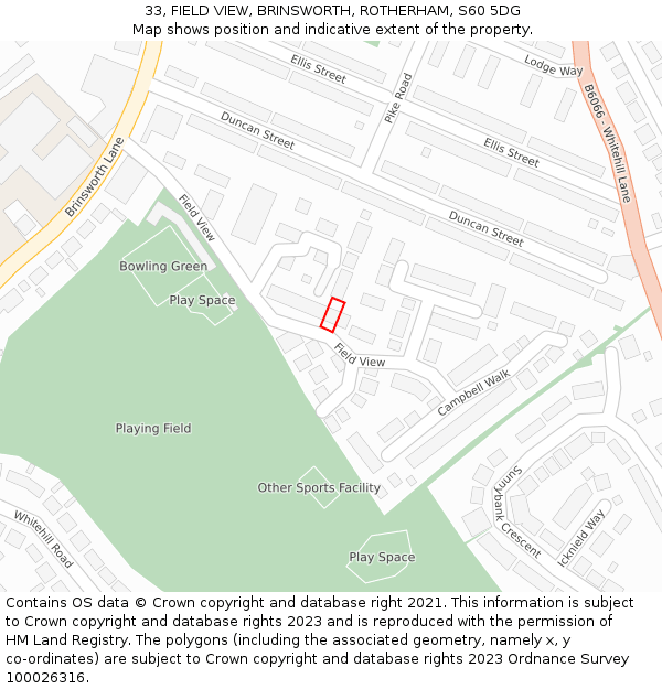 33, FIELD VIEW, BRINSWORTH, ROTHERHAM, S60 5DG: Location map and indicative extent of plot