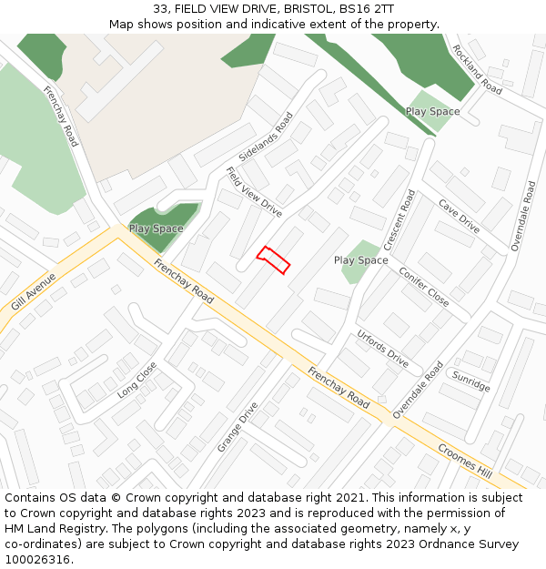 33, FIELD VIEW DRIVE, BRISTOL, BS16 2TT: Location map and indicative extent of plot