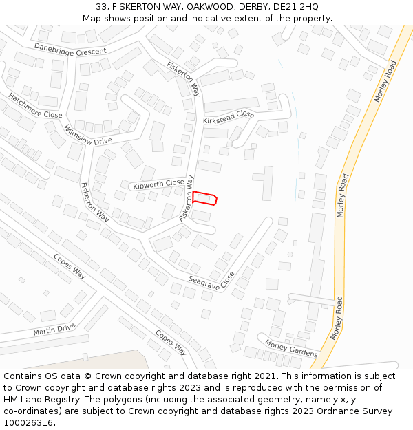 33, FISKERTON WAY, OAKWOOD, DERBY, DE21 2HQ: Location map and indicative extent of plot