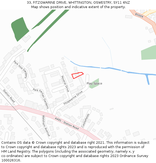 33, FITZGWARINE DRIVE, WHITTINGTON, OSWESTRY, SY11 4NZ: Location map and indicative extent of plot