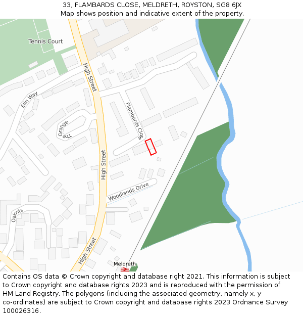 33, FLAMBARDS CLOSE, MELDRETH, ROYSTON, SG8 6JX: Location map and indicative extent of plot