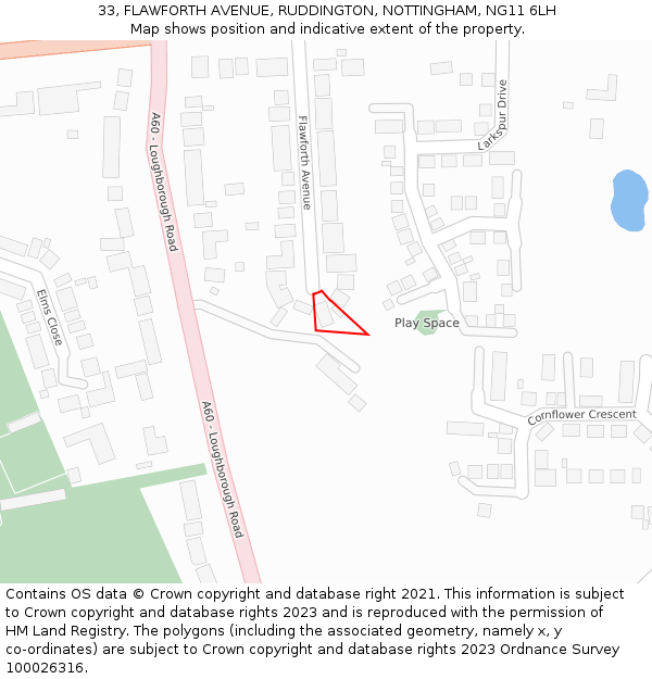 33, FLAWFORTH AVENUE, RUDDINGTON, NOTTINGHAM, NG11 6LH: Location map and indicative extent of plot