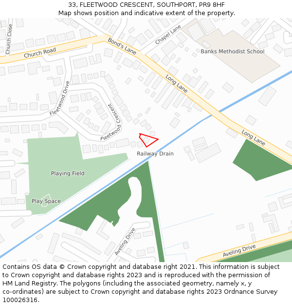 33, FLEETWOOD CRESCENT, SOUTHPORT, PR9 8HF: Location map and indicative extent of plot