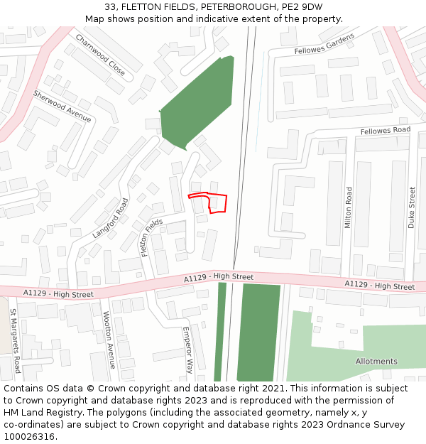 33, FLETTON FIELDS, PETERBOROUGH, PE2 9DW: Location map and indicative extent of plot