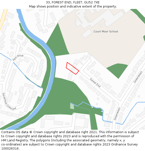 33, FOREST END, FLEET, GU52 7XE: Location map and indicative extent of plot