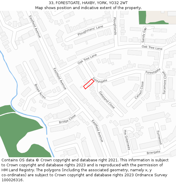 33, FORESTGATE, HAXBY, YORK, YO32 2WT: Location map and indicative extent of plot