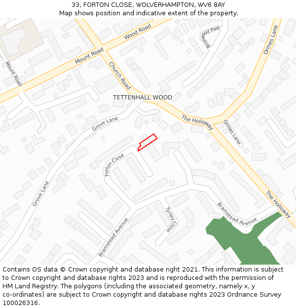 33, FORTON CLOSE, WOLVERHAMPTON, WV6 8AY: Location map and indicative extent of plot