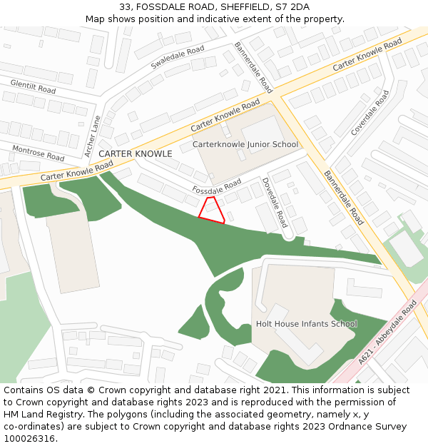 33, FOSSDALE ROAD, SHEFFIELD, S7 2DA: Location map and indicative extent of plot