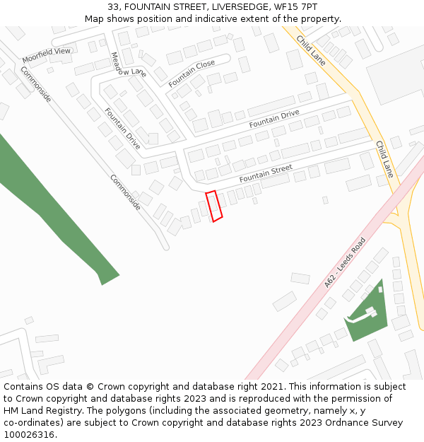 33, FOUNTAIN STREET, LIVERSEDGE, WF15 7PT: Location map and indicative extent of plot