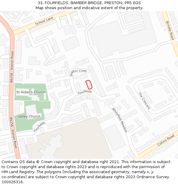 33, FOURFIELDS, BAMBER BRIDGE, PRESTON, PR5 6GS: Location map and indicative extent of plot