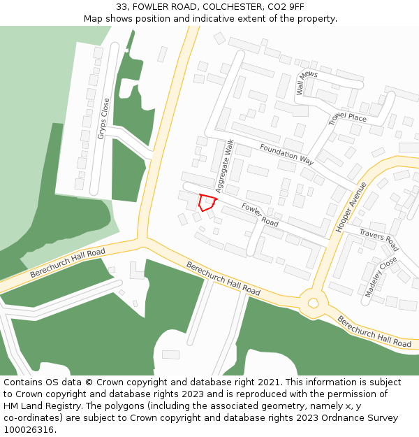 33, FOWLER ROAD, COLCHESTER, CO2 9FF: Location map and indicative extent of plot