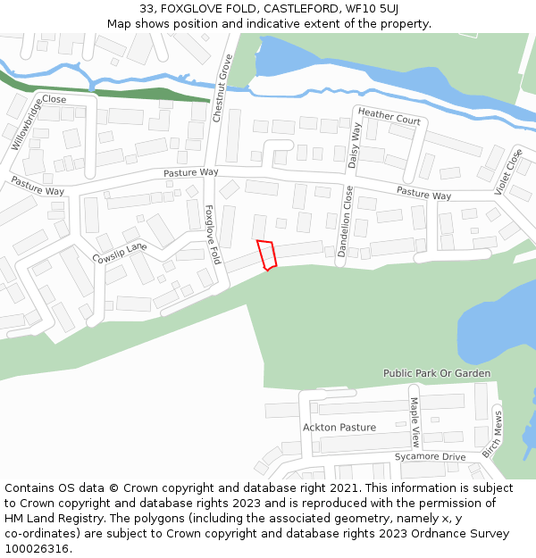 33, FOXGLOVE FOLD, CASTLEFORD, WF10 5UJ: Location map and indicative extent of plot