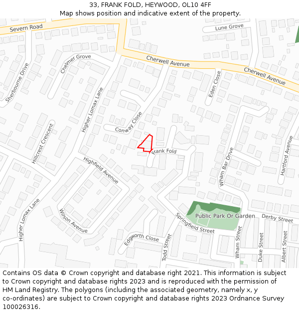 33, FRANK FOLD, HEYWOOD, OL10 4FF: Location map and indicative extent of plot