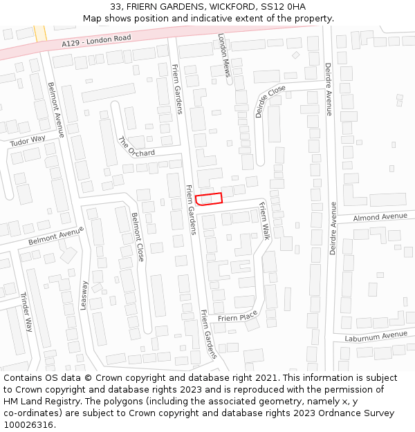 33, FRIERN GARDENS, WICKFORD, SS12 0HA: Location map and indicative extent of plot