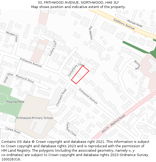 33, FRITHWOOD AVENUE, NORTHWOOD, HA6 3LY: Location map and indicative extent of plot