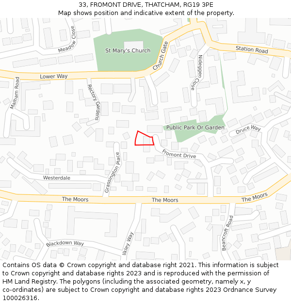 33, FROMONT DRIVE, THATCHAM, RG19 3PE: Location map and indicative extent of plot
