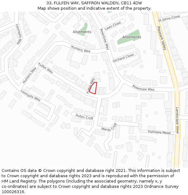 33, FULFEN WAY, SAFFRON WALDEN, CB11 4DW: Location map and indicative extent of plot