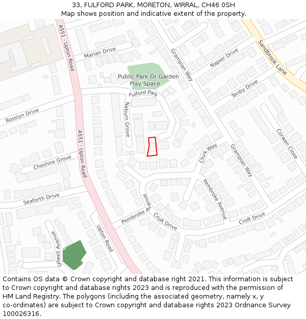 33, FULFORD PARK, MORETON, WIRRAL, CH46 0SH: Location map and indicative extent of plot