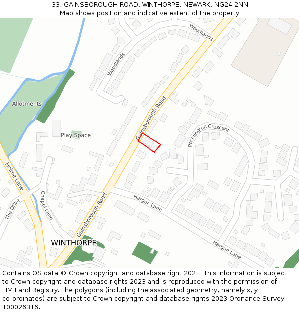 33, GAINSBOROUGH ROAD, WINTHORPE, NEWARK, NG24 2NN: Location map and indicative extent of plot