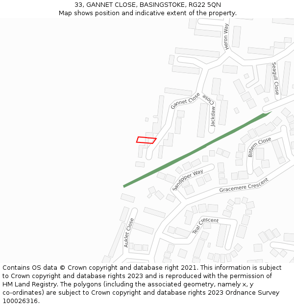 33, GANNET CLOSE, BASINGSTOKE, RG22 5QN: Location map and indicative extent of plot