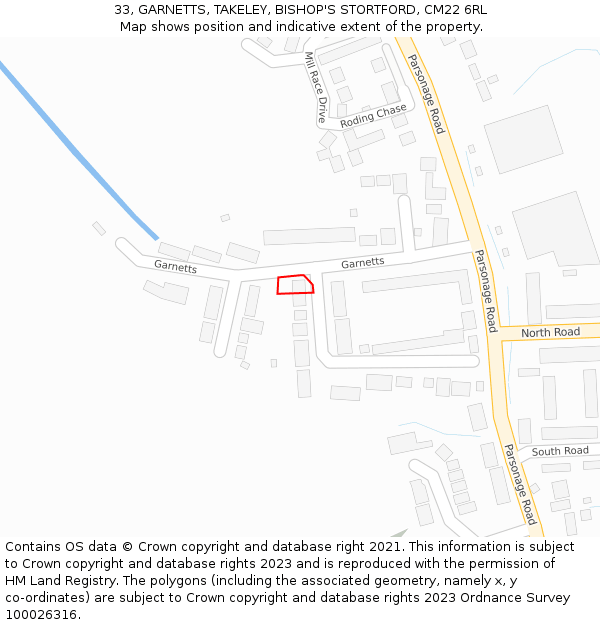 33, GARNETTS, TAKELEY, BISHOP'S STORTFORD, CM22 6RL: Location map and indicative extent of plot