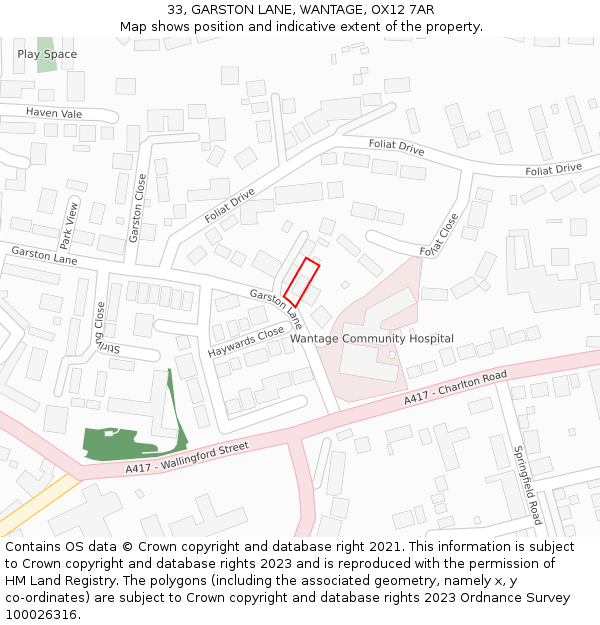 33, GARSTON LANE, WANTAGE, OX12 7AR: Location map and indicative extent of plot