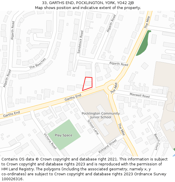 33, GARTHS END, POCKLINGTON, YORK, YO42 2JB: Location map and indicative extent of plot