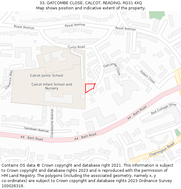 33, GATCOMBE CLOSE, CALCOT, READING, RG31 4XQ: Location map and indicative extent of plot