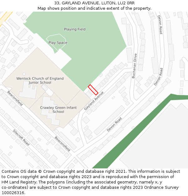 33, GAYLAND AVENUE, LUTON, LU2 0RR: Location map and indicative extent of plot
