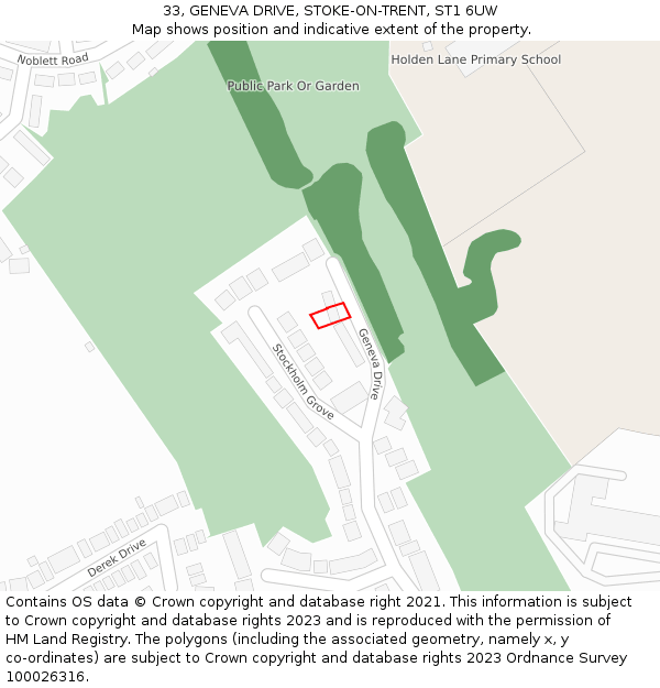 33, GENEVA DRIVE, STOKE-ON-TRENT, ST1 6UW: Location map and indicative extent of plot