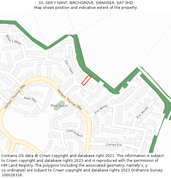 33, GER Y NANT, BIRCHGROVE, SWANSEA, SA7 0HD: Location map and indicative extent of plot
