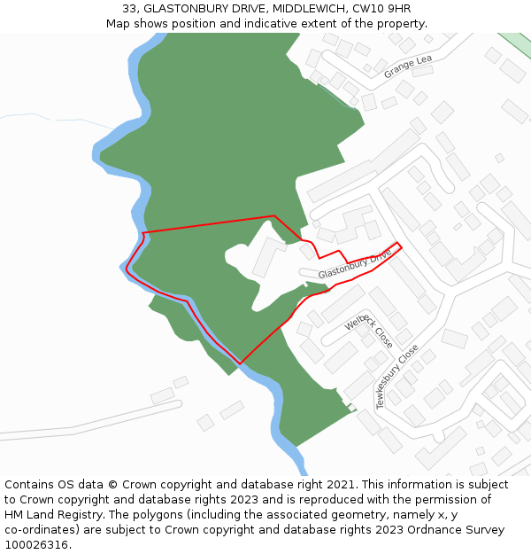 33, GLASTONBURY DRIVE, MIDDLEWICH, CW10 9HR: Location map and indicative extent of plot