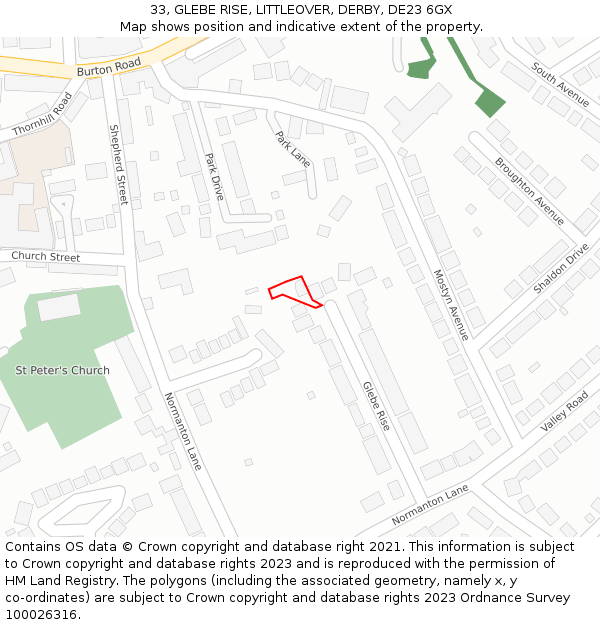 33, GLEBE RISE, LITTLEOVER, DERBY, DE23 6GX: Location map and indicative extent of plot