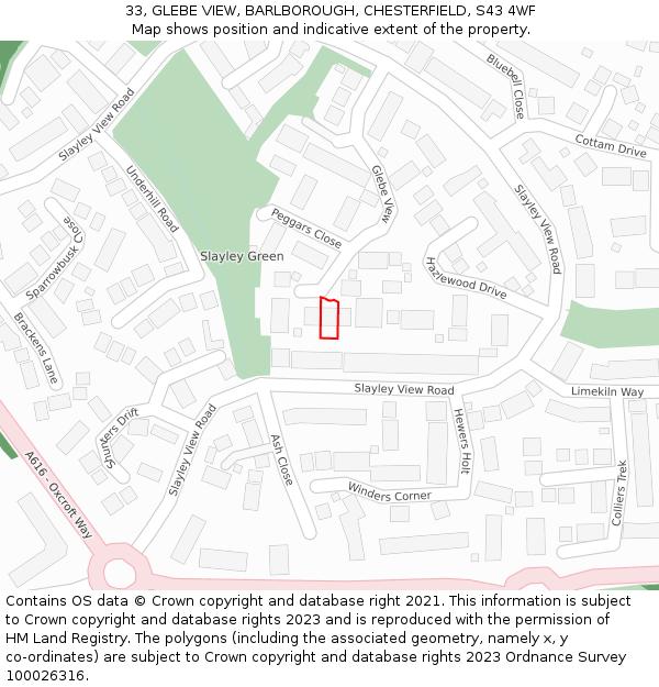 33, GLEBE VIEW, BARLBOROUGH, CHESTERFIELD, S43 4WF: Location map and indicative extent of plot