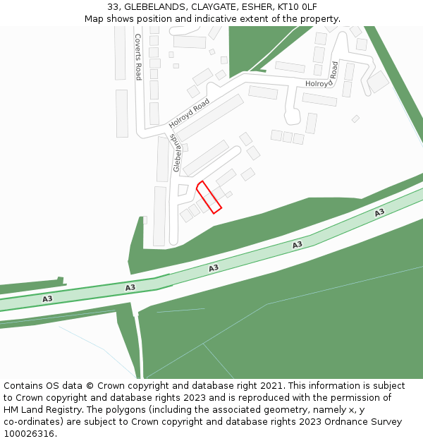 33, GLEBELANDS, CLAYGATE, ESHER, KT10 0LF: Location map and indicative extent of plot