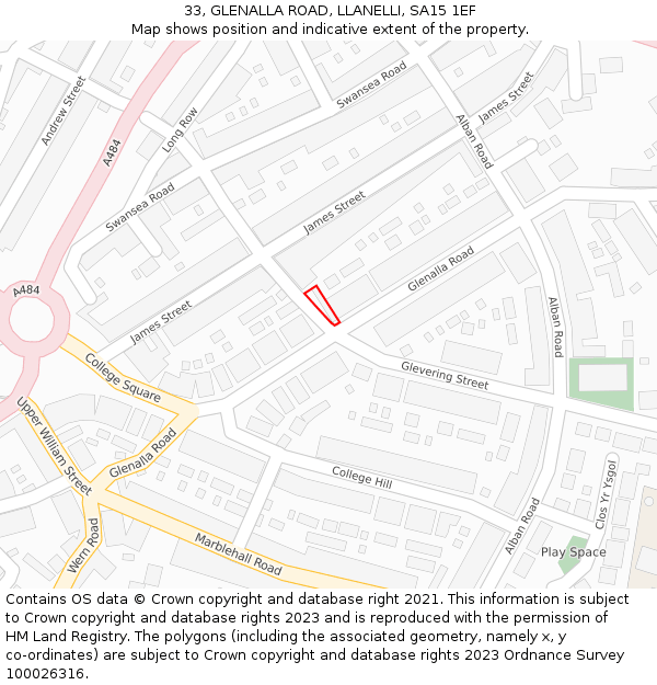 33, GLENALLA ROAD, LLANELLI, SA15 1EF: Location map and indicative extent of plot